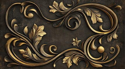 Antique-inspired texture with soft golden ornaments on a dark brown background.