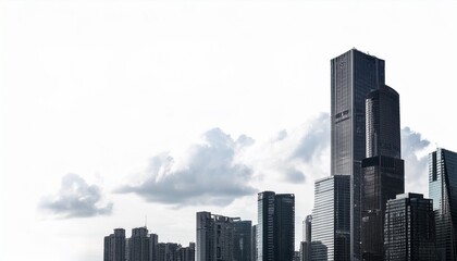 고층 빌딩 실루엣과 작은 구름이 배치된 도시 풍경