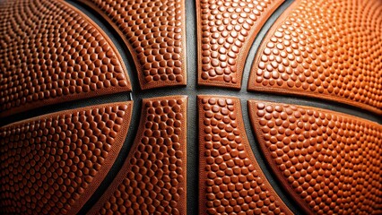 A close-up shot of a basketball with the leather surface showing texture and fibers