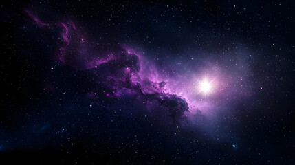 Fototapeta premium A Breathtaking View of a Purple and Blue Nebula with a Bright Glowing Center in the Vast Expanse of Deep Space
