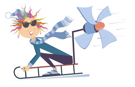 woman sledding with fan, sunglasses, scarf clip art preview