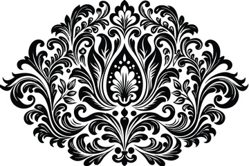 black silhouette damask seamless pattern
