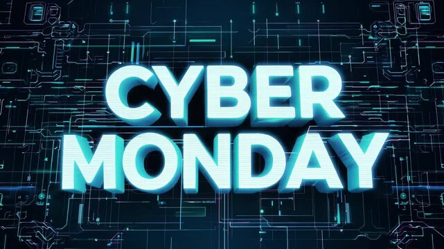 Cybernetic text CYBER MONDAY with chromatic aberrance and glitch effects, isolated on background