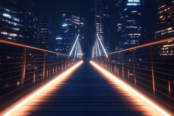 futuristic pedestrian walkway suspended between two corporate towers