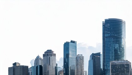 Obraz premium 고층 빌딩 실루엣과 작은 구름이 배치된 도시 풍경
