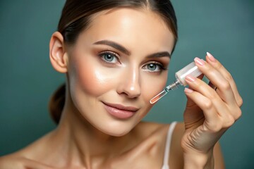 Obraz premium Portrait of woman applying serum on face