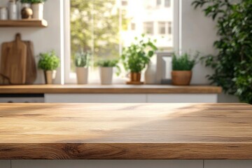 Minimalist Kitchen with Wooden Countertop and Soft Natural Lighting