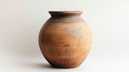 Clay vase or pot, rustic and earthen isolated