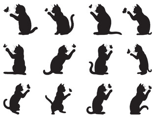Cat with butterfly silhouette white background