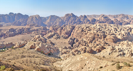  View of the mountains hiding the rocky town of Petra