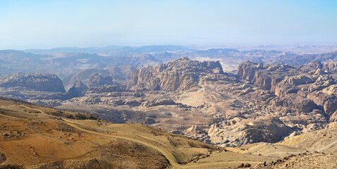  View of the mountains hiding the rocky town of Petra