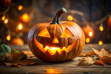 Fototapeta premium Spooky halloween pumpkin glowing face
