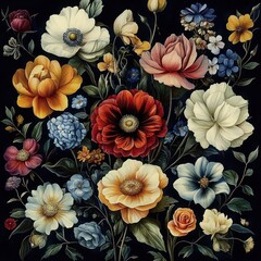 Seamless floral pattern watercolor flowers roses peonies leaves vintage botanical illustration elegant design wallpaper textile decor