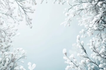 Delicate white icicles hanging, wintry border frame isolated