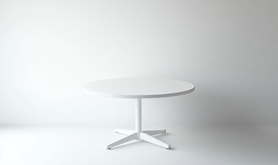 Empty white table on white wall background. High quality photo