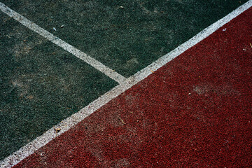 Wooden floor volleyball, basketball, badminton, futsal, handball court. Wooden floor of sports hall with marking lines line on wooden floor indoor, gym court