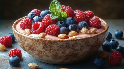 Colorful Berries Smoothie Bowl with Granola