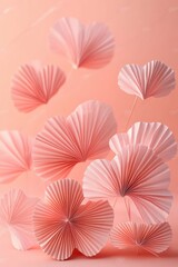 Obraz premium Valentine Day Hearts in Pastel Pink Paper Fan Style for Love Celebration and Romantic Invitations
