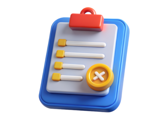 A Cheerful Checklist With A Rejected Task, Showing A Playful 3d Design And Bright Color Palette Isolated on Transparent Background