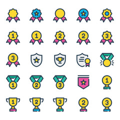 Fototapeta premium Filled color outline icons set for Awards