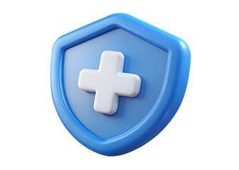 Fototapeta premium A Comforting Blue Shield Emblem, Prominently Featuring A White Cross, Symbolizes Protection And Healthcare, Rendered In A Smooth, 3d Style Isolated on Transparent Background