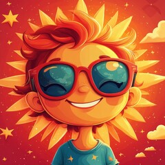Cheerful Sun Wiping Sweat in Summer with Sunglasses and Happy Expression