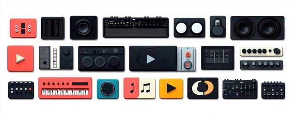 Streaming Music Services Icon Set with Vector Illustrations