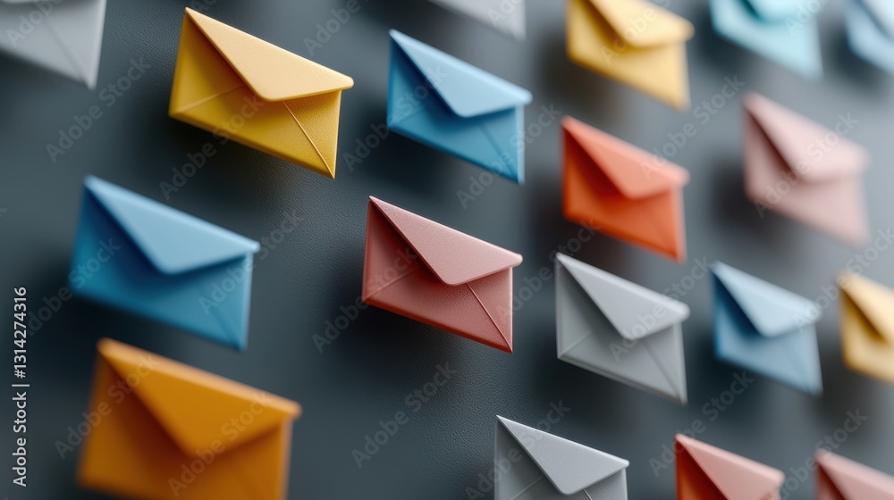 Aufkleber a wall of colorful envelopes with different colors and sizes
