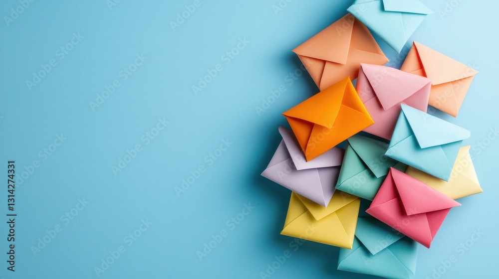 Aufkleber a stack of colorful envelopes on a blue background