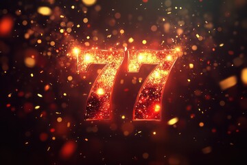 Elegant casino banner with glowing '77' and golden confetti, creating a festive gambling atmosphere.