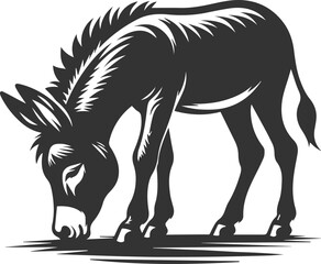 Donkey sniffing the ground vector silhouette animal design