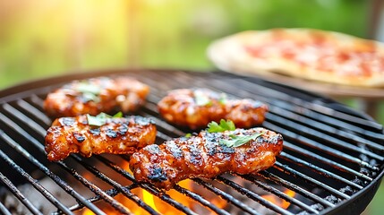 Grilling chicken breasts on bbq outdoor backyard food photography summer vibes close-up culinary delight