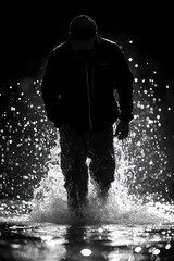 Obraz premium Monochrome portrait of a young beautiful woman with water splashes emphasizing freshness and purity