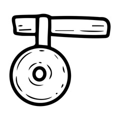 Forehead reflector. Hand drawn doodle. Otolaryngology mirror. ENT doctor equipment. Medical instrument for diagnostics of ears, nose, throat. Vector outline art illustration.