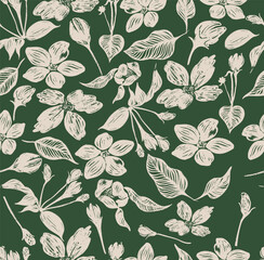 Fototapeta premium Seamless Patterns Exotic Hand Drawn Flowers, Grunge Brush Stroke With Floral For Clothing, Wrapping Paper, Cover, Fabric, Textiles, Banner, Home Decor, Abstract Backgrounds. Seamless Patterns Vector.