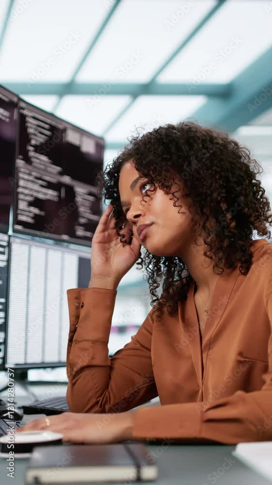 Aufkleber Unhappy Sad Developer Programmer Woman In Stress Coding Software