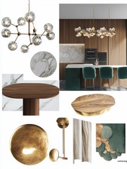 Modern Interior Design Elements Featuring Stylish Lighting, Elegant Furniture, and Textured Surfaces in a Contemporary Kitchen Space, Home Decor Inspiration Concept