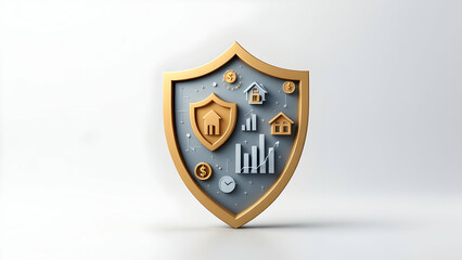  Shield with Property Icons and Financial Charts for Investment Protection and Tariff Impact 