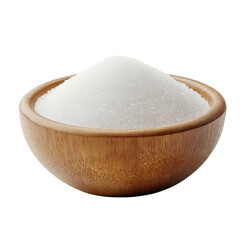 wooden bowl with white sugar isolated on transparent background Generative Ai.