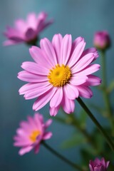 Fototapeta premium Soft pink and purple daisy blossoms, blurred background, artistic food styling, artistic, bakery