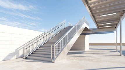 Fototapeta premium A modern, airy corridor features large glass panels and a minimalistic design, creating a bright and open atmosphere.