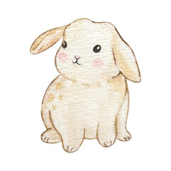 Watercolor cute Easter Bunny, nursery beige rabbit for spring design