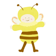 ミツバチの着ぐるみを着た赤ちゃん　手書きのイラスト　クリップアート　png