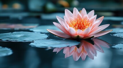 Elegant water lily in a tranquil pond reflecting its beauty on the water