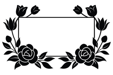 Vintage floral frame with roses in black and white