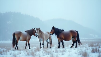 Obraz premium herd of horses at sunset