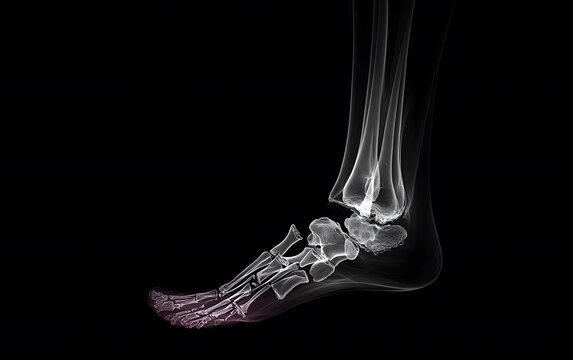 65. A human ankle X-ray showing fractures of the tibia and fibula