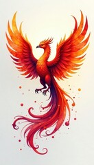 Obraz premium Fiery phoenix ascends, vibrant watercolor splash , legend, paint, flame