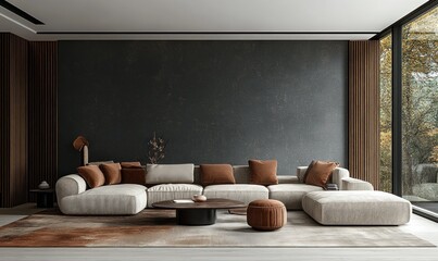 Luxury Living Room Interior with Scandinavian Furniture and Modern Decor in Bright and Comfortable Design