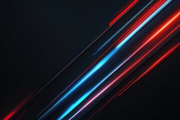 Minimalist black background with glowing geometric blue and red lines.